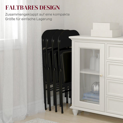 Folding chairs in artificial leather, padded, steel legs, black