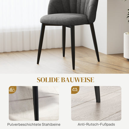 Set of 4 Velvet Dining Chairs, Ergonomic, Dark Grey