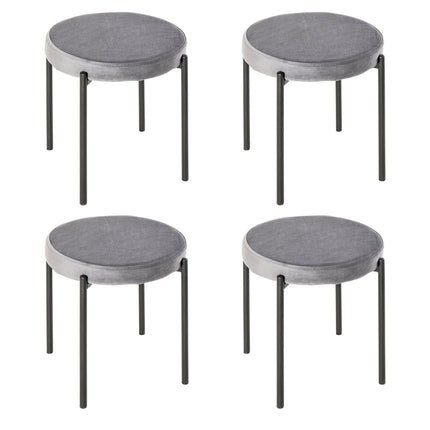 Velvet bench stools, padded seat, set of 4, steel grey