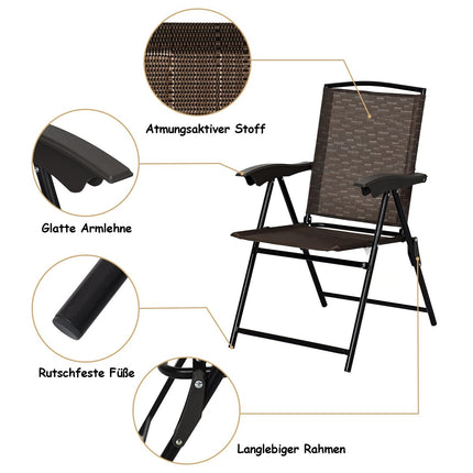 Set of 4 folding chairs, high-back garden chairs, folding chairs, 69 x 54 cm x 90 cm, brown
