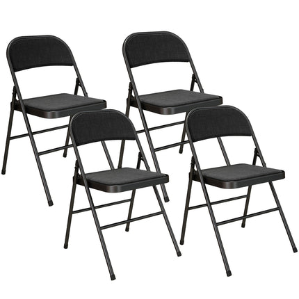 Folding Chairs Set of 4, Black, Metal Legs, Padded Seats