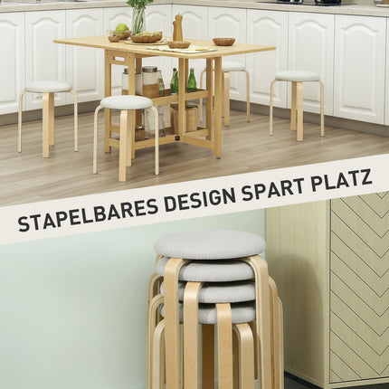 Stackable Upholstered Stools, Cream White, Birch Legs