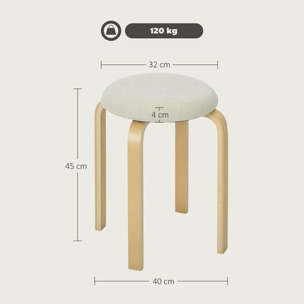 Stackable Upholstered Stools, Cream White, Birch Legs