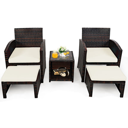 Set of 5 Rattan Set Furniture Balcony Set Garden Furniture Seating Group Brown + White