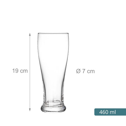 Set of 6 Clear Beer Glasses, 460ml, Dishwasher-Safe