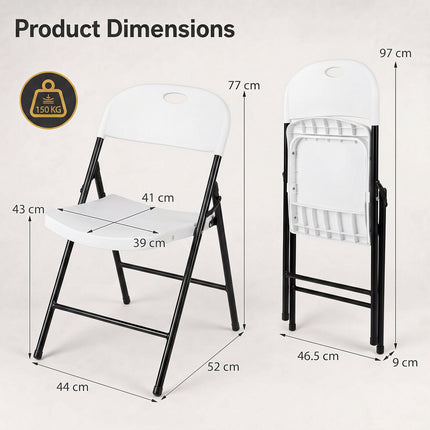 Set of 6 White Foldable Plastic Chairs with Ergonomic Backrest