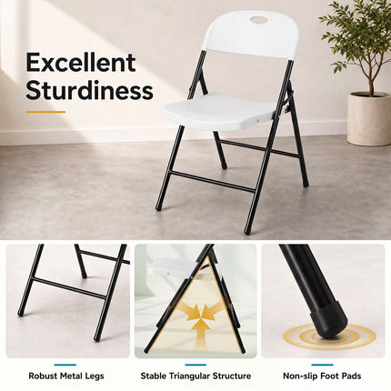 Set of 6 White Foldable Plastic Chairs with Ergonomic Backrest