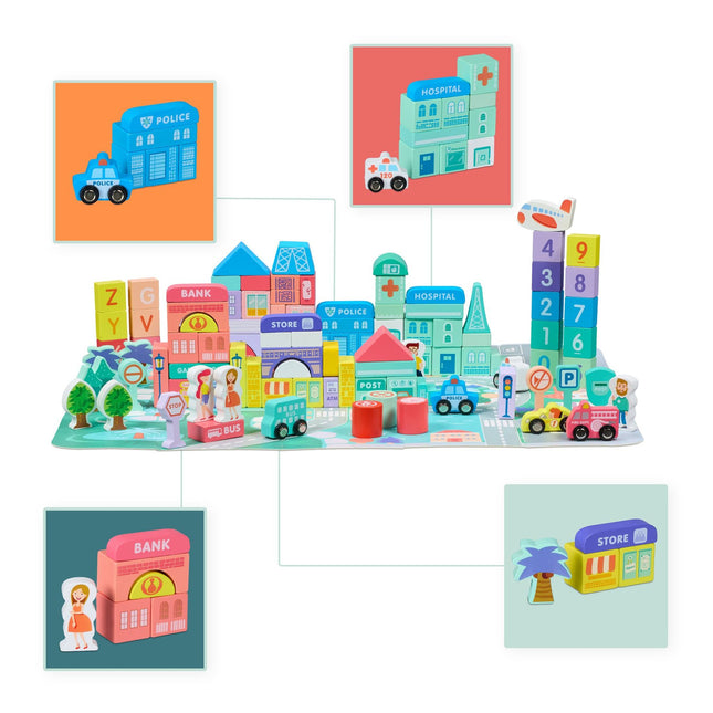Set of wooden building blocks City