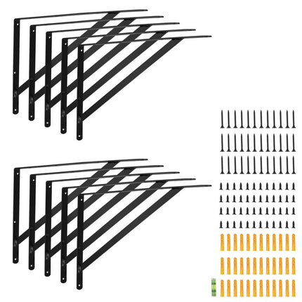 Shelf Brackets 12x8 In, 10 Pack, Matte Black, 160 lb