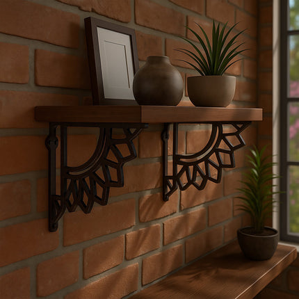 Shelf Brackets, Mandala Design, Cast Iron, Set of 2