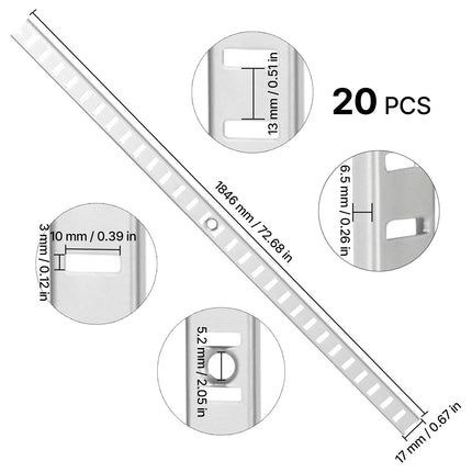 Shelf Pilaster Strips 72.7 Inch, 20 Pack With Screws