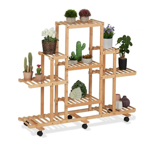 Plantenplank van bamboe met wielen