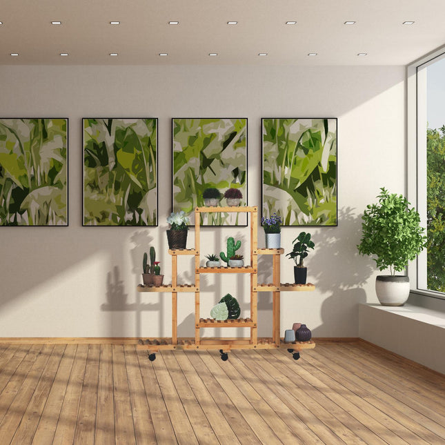 Plantenplank van bamboe met wielen