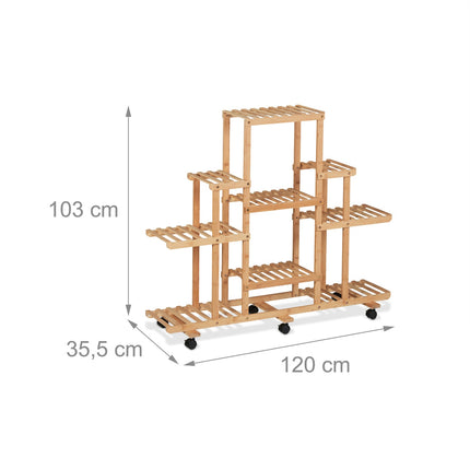 Shelf for plants in bamboo with wheels