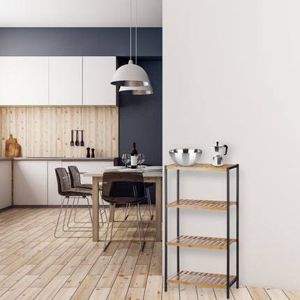 Shelf in bamboo + steel 4 shelves