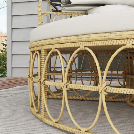 Garden furniture set, cream-coloured, with canopy and coffee table