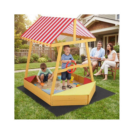 Ship-Shaped Sandpit with Canopy and Steering Wheel, 18 Months+, Yellow