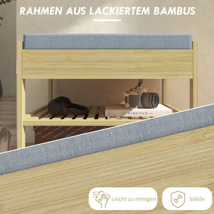 Bamboo shoe bench with drawer, 2-tier rack - 4 pairs
