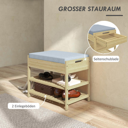 Bamboo shoe bench with drawer, 2-tier rack - 4 pairs