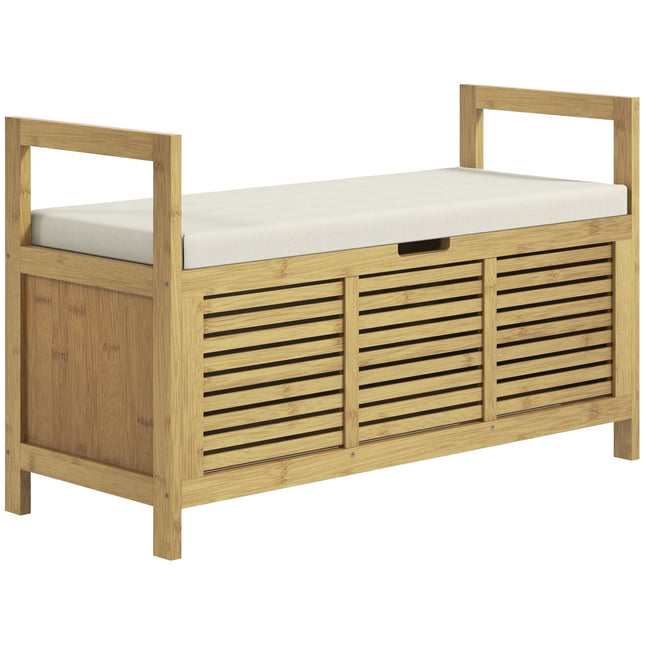 Bamboo Shoe storage bench with folding lid - 100x40x60 cm