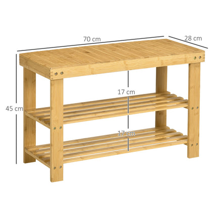 Bamboo shoe rack bench - 3-tier, fits 6 pairs, natural