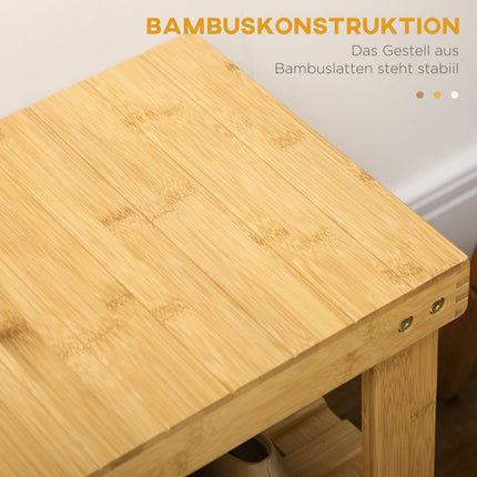 Bamboo shoe rack bench - 3-tier, fits 6 pairs, natural