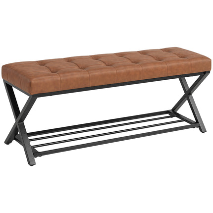 Shoe Bench With PU Leather Seat, Metal Shelf, 220 kg
