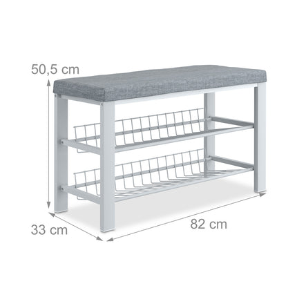 Shoe Bench with Cushion, Metal Frame, 2-Tier Rack