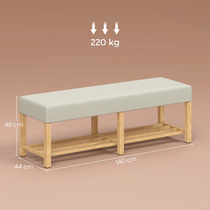 Shoe Bench with Cushion, Rubberwood, 140cm, 220kg Capacity