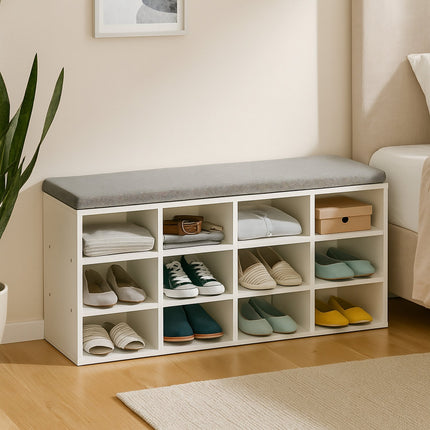 Shoe Bench with Cushion and Storage Compartments