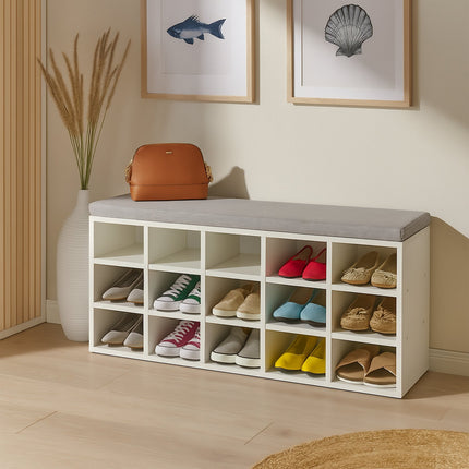 Shoe Bench with Padded Seat and Storage Compartments