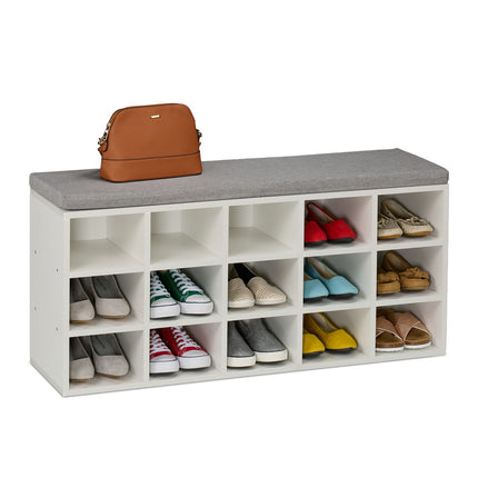 Shoe Bench with Padded Seat and Storage Compartments