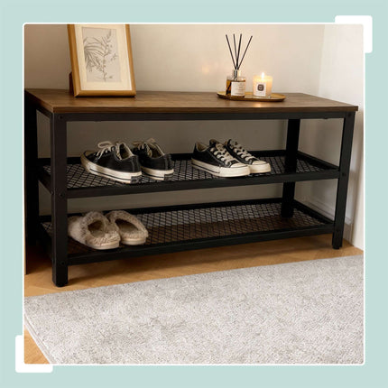 Shoe Bench with Seat and 2 Shelves for Entryway