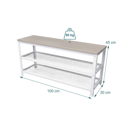 Shoe Bench with Seat and 2 Shelves for Entryway