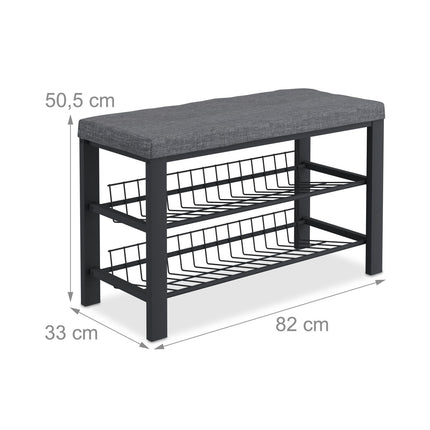 Shoe Bench with Upholstered Seat and Metal Rack