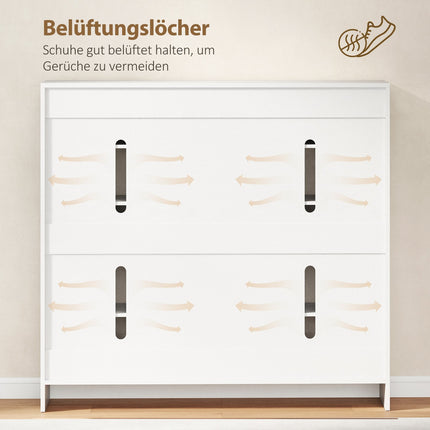 Shoe Cabinet, 10 Shelves, Ventilation, Soft-Close, White Wood