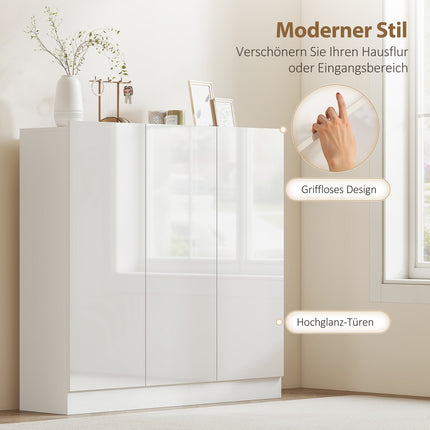 Shoe Cabinet, 10 Shelves, Ventilation, Soft-Close, White Wood