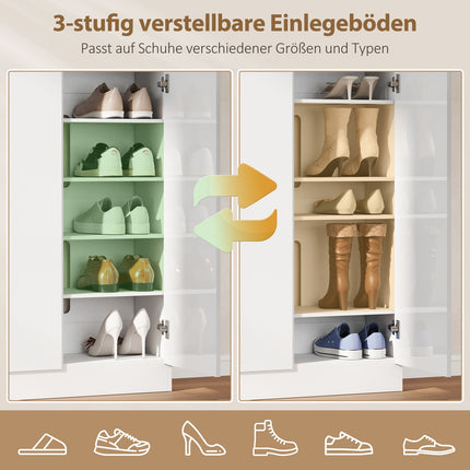 Shoe Cabinet, 10 Shelves, Ventilation, Soft-Close, White Wood