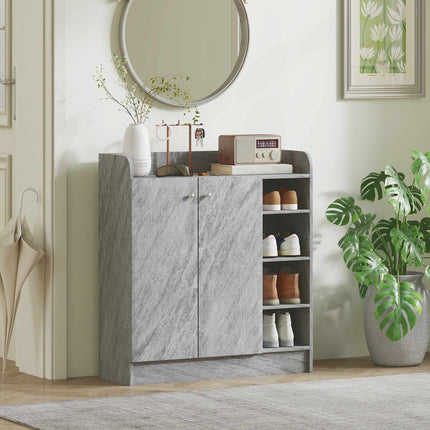 Shoe Cabinet, 12-Pair, 2 Doors, 4 Open Shelves, Grey