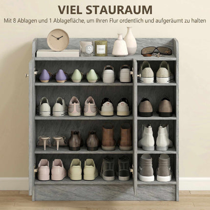 Shoe Cabinet, 12-Pair, 2 Doors, 4 Open Shelves, Grey
