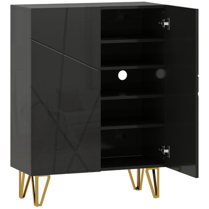 Shoe Cabinet, 2 Doors, 3 Adjustable Shelves, Black
