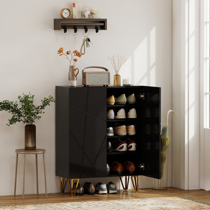 Shoe Cabinet, 2 Doors, 3 Adjustable Shelves, Black
