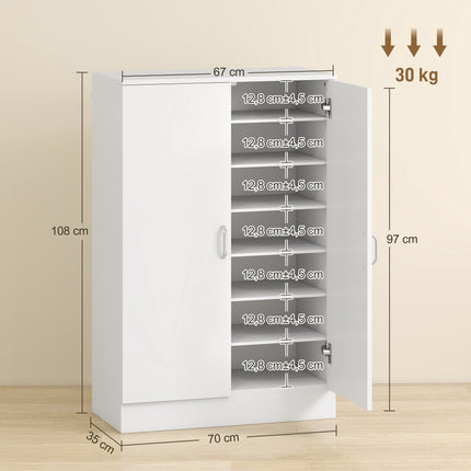 Shoe Cabinet, 2 Doors, 6 Adjustable Shelves, 21 Pair