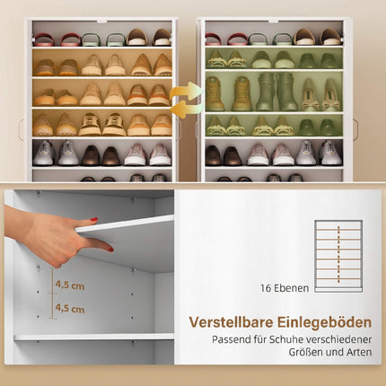 Shoe Cabinet, 2 Doors, 6 Adjustable Shelves, 21 Pair