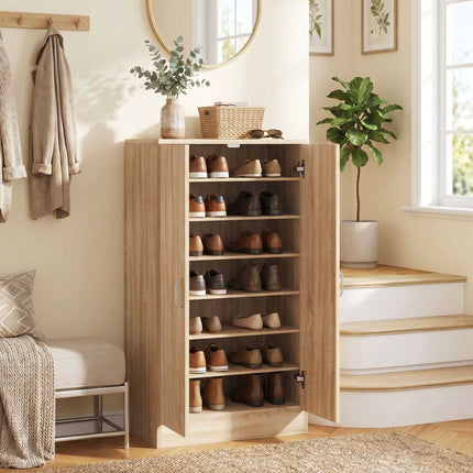 Shoe Cabinet, 2 Doors, Adjustable Shelves, Holds 14 Pairs