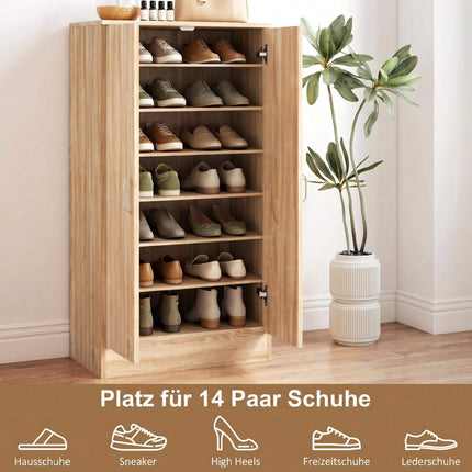 Shoe Cabinet, 2 Doors, Adjustable Shelves, Holds 14 Pairs