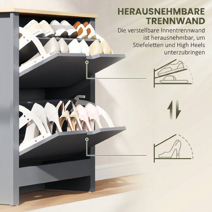 Shoe Cabinet, 2 Flip Compartments, 72x26x80 cm, Dark Grey