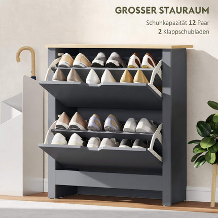 Shoe Cabinet, 2 Flip Compartments, 72x26x80 cm, Dark Grey