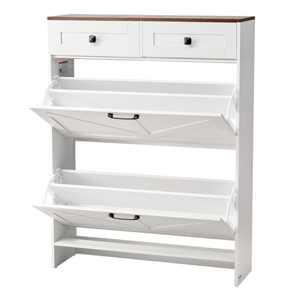 Shoe Cabinet, 2 Flip Drawers, 2 Storage Drawers, Anti-Tip