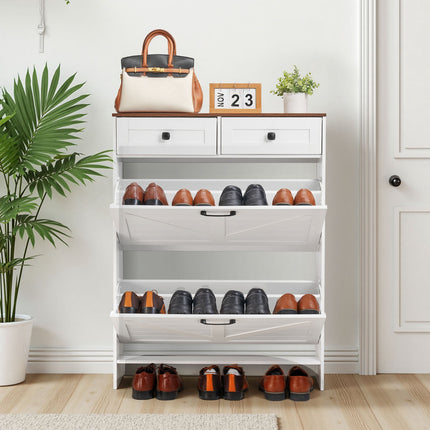 Shoe Cabinet, 2 Flip Drawers, 2 Storage Drawers, Anti-Tip